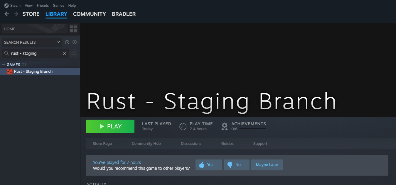 Rust - Staging Branch on Steam