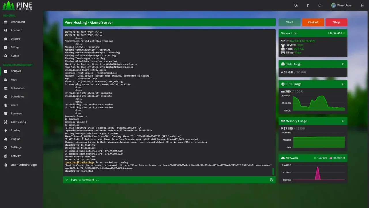 Pine Hosting - Panel Interface