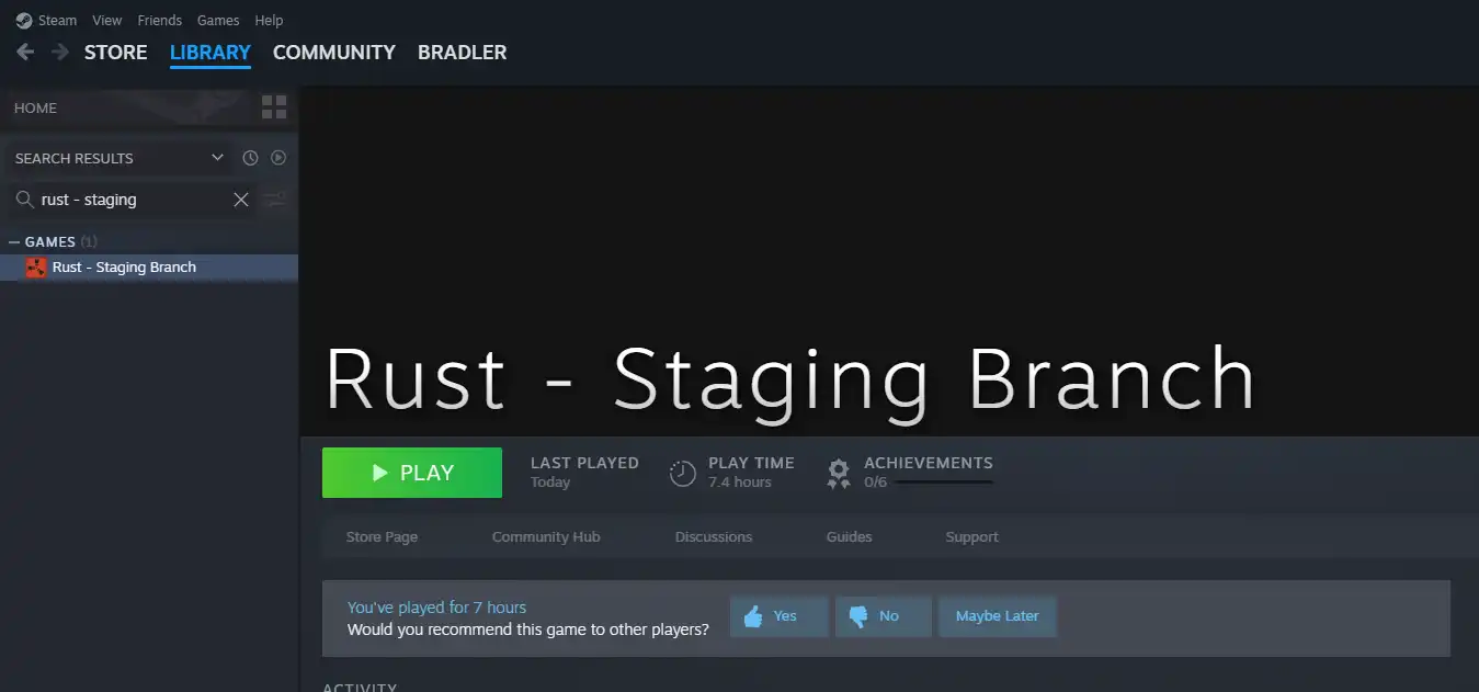 Rust - Staging Branch on Steam