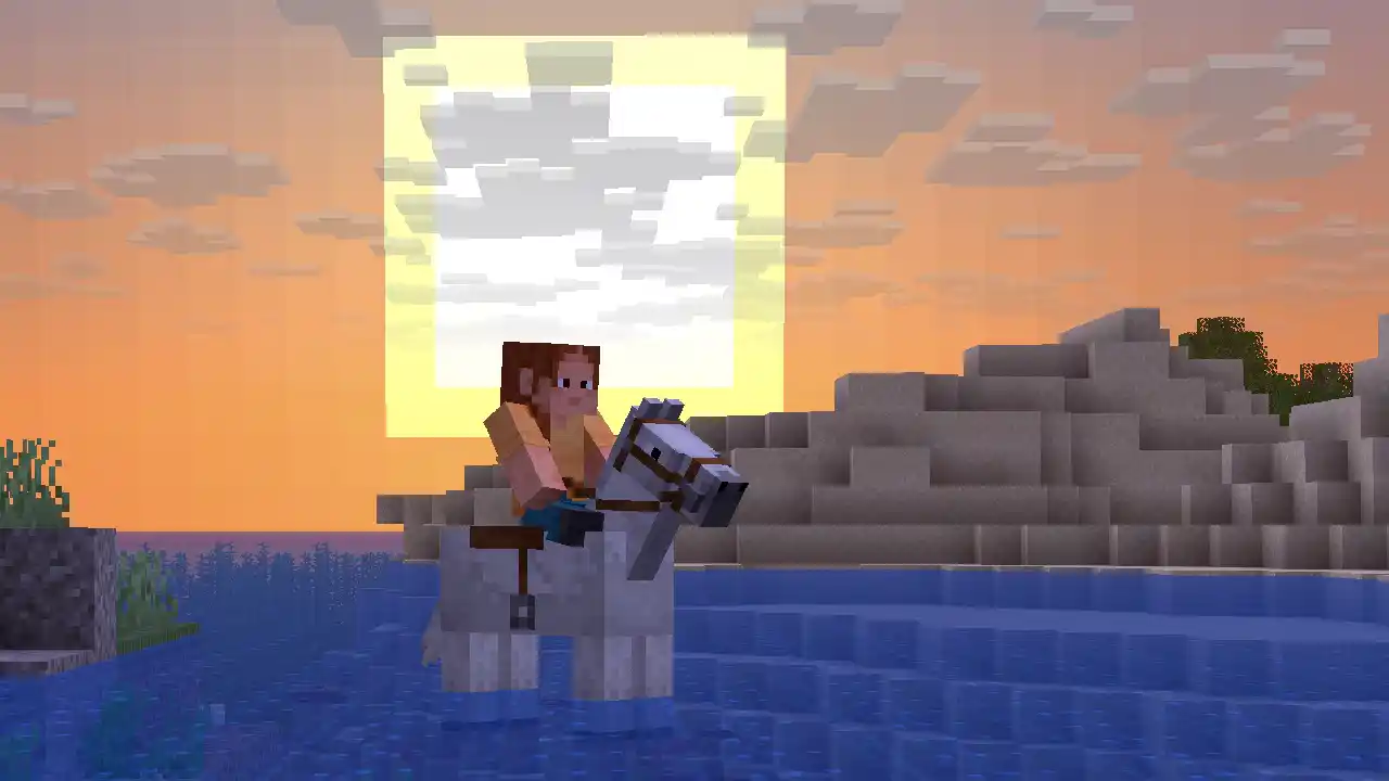 A Player Mounting A Horse In Water