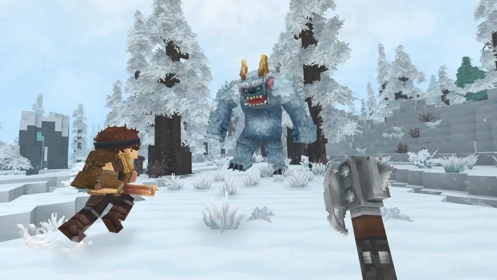2 Players fighting a Yeti in Hytale