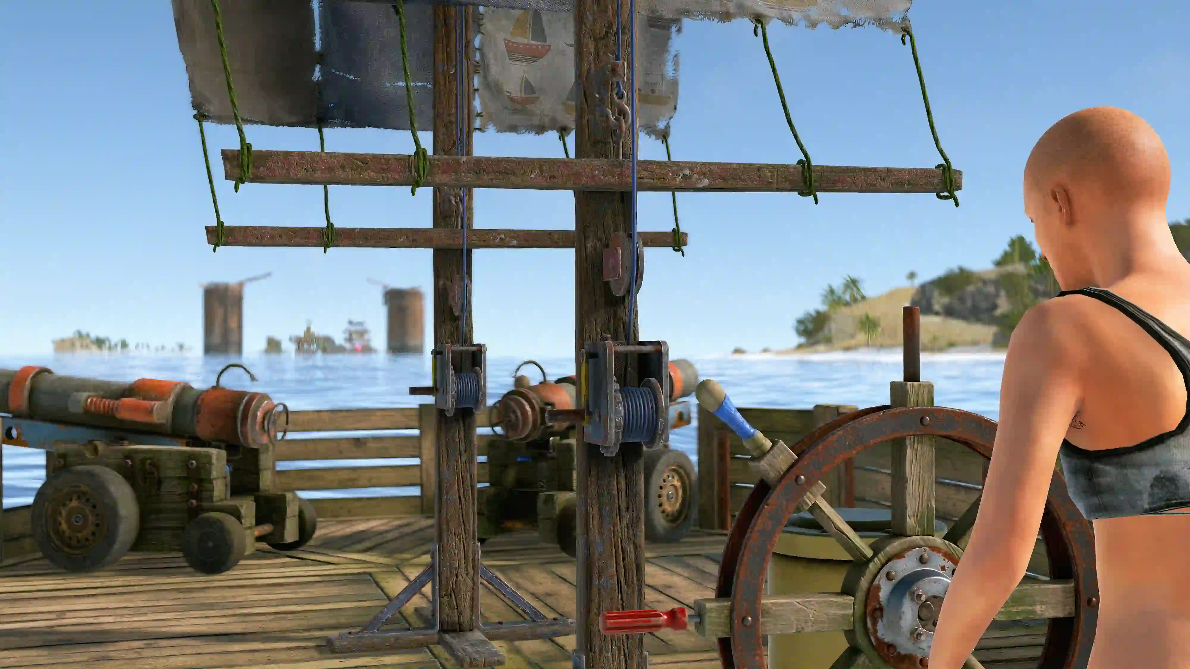 Rust player driving modular boat
