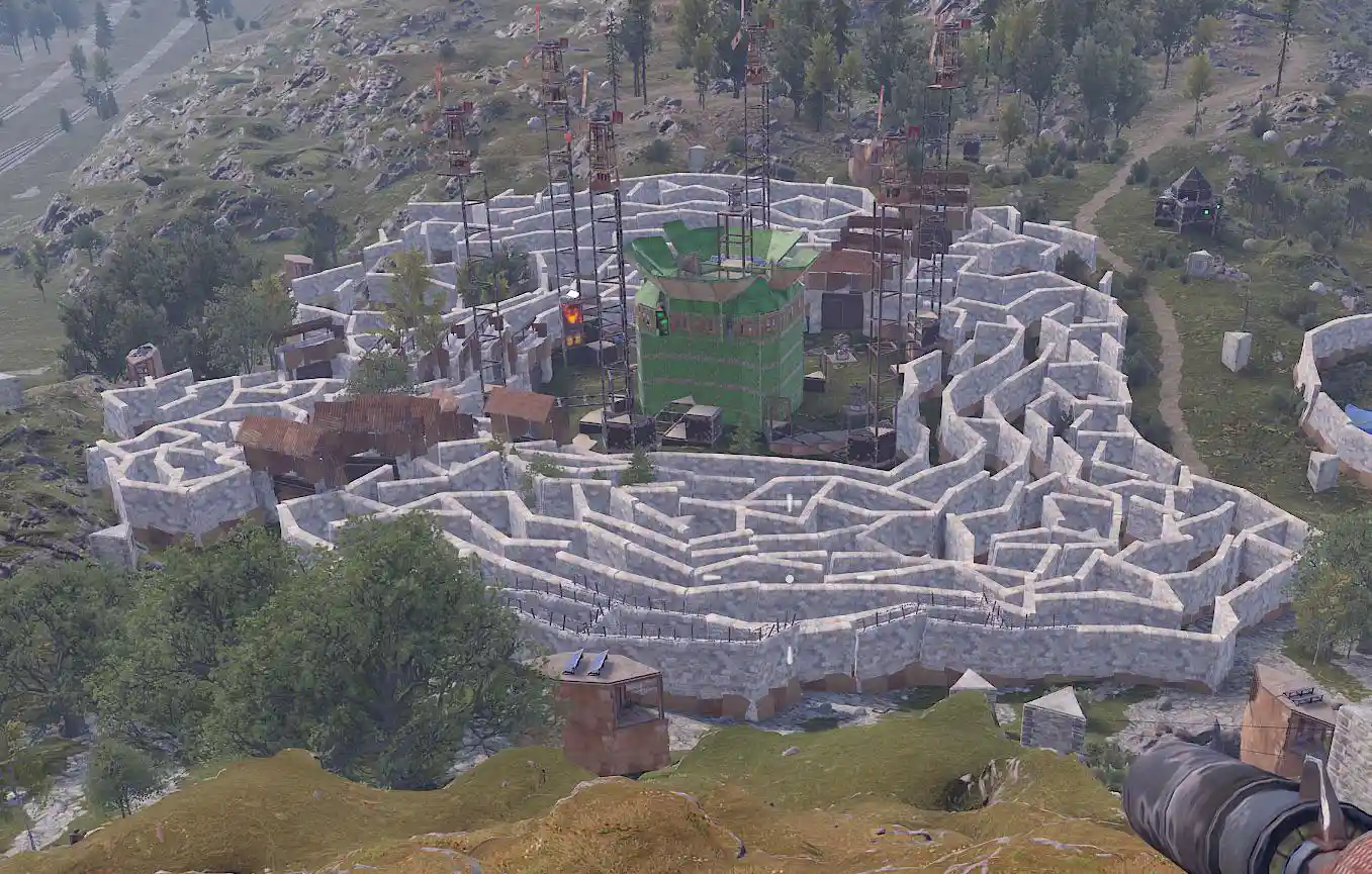 Rust clan base with layers of compound walls