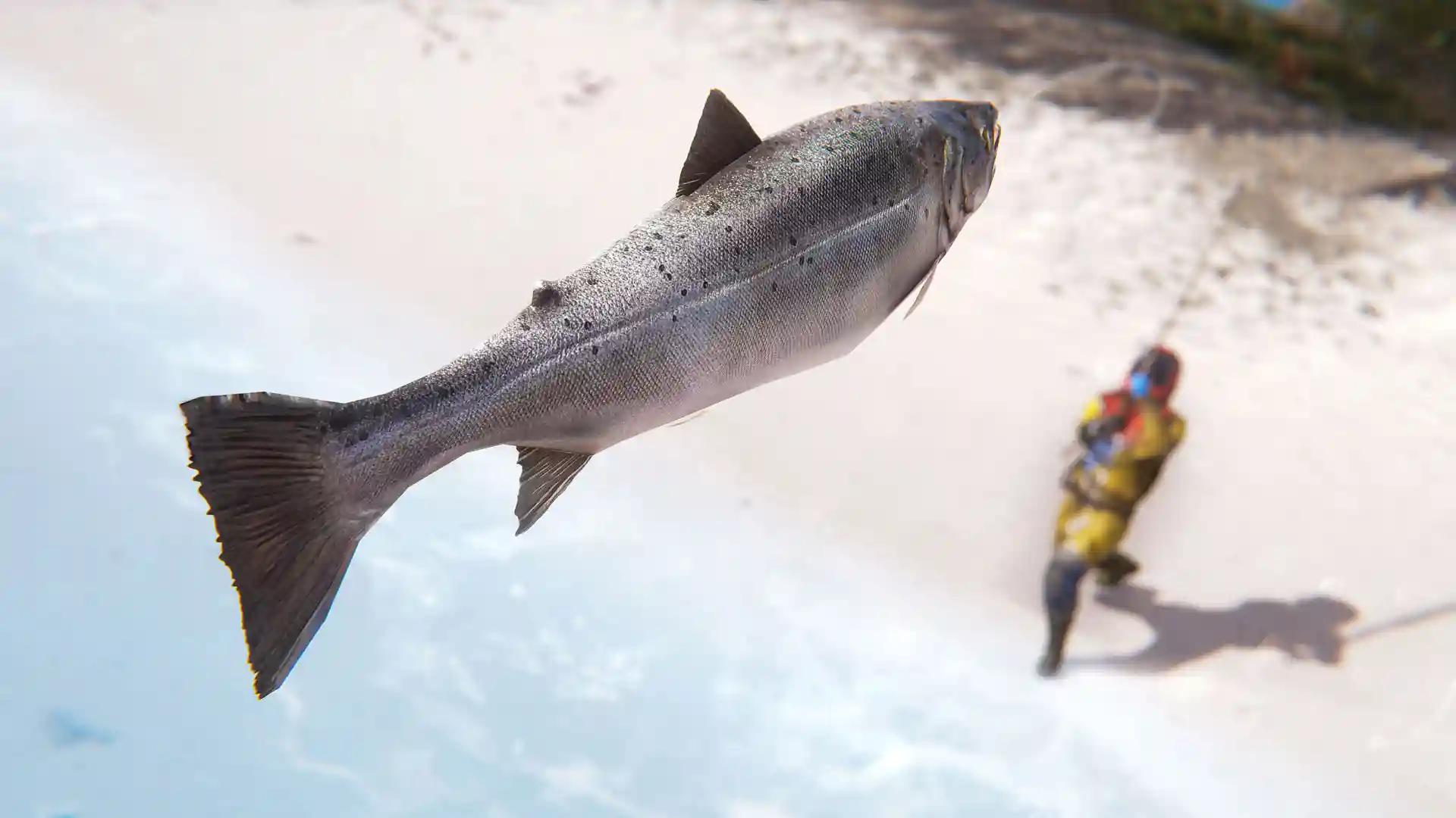 Rust player fishing as a large fish is reeled in during the overfishing update