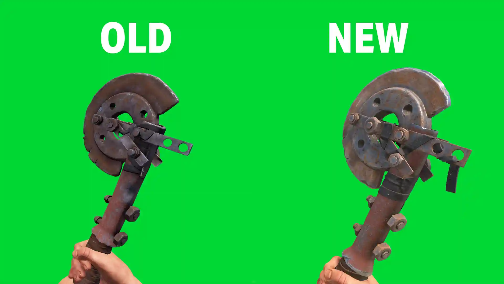 Old vs new Salvaged Axe model comparison in Rust