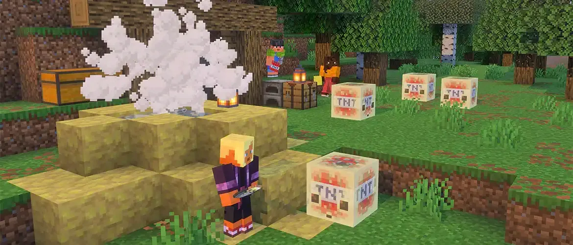 Minecraft player placing sulfur cubes loaded with tnt