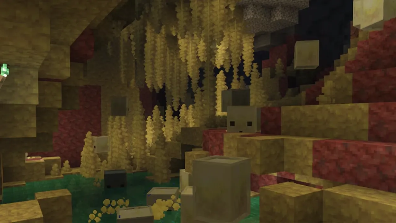 Sulfur cave with sulfur cubes in Minecraft