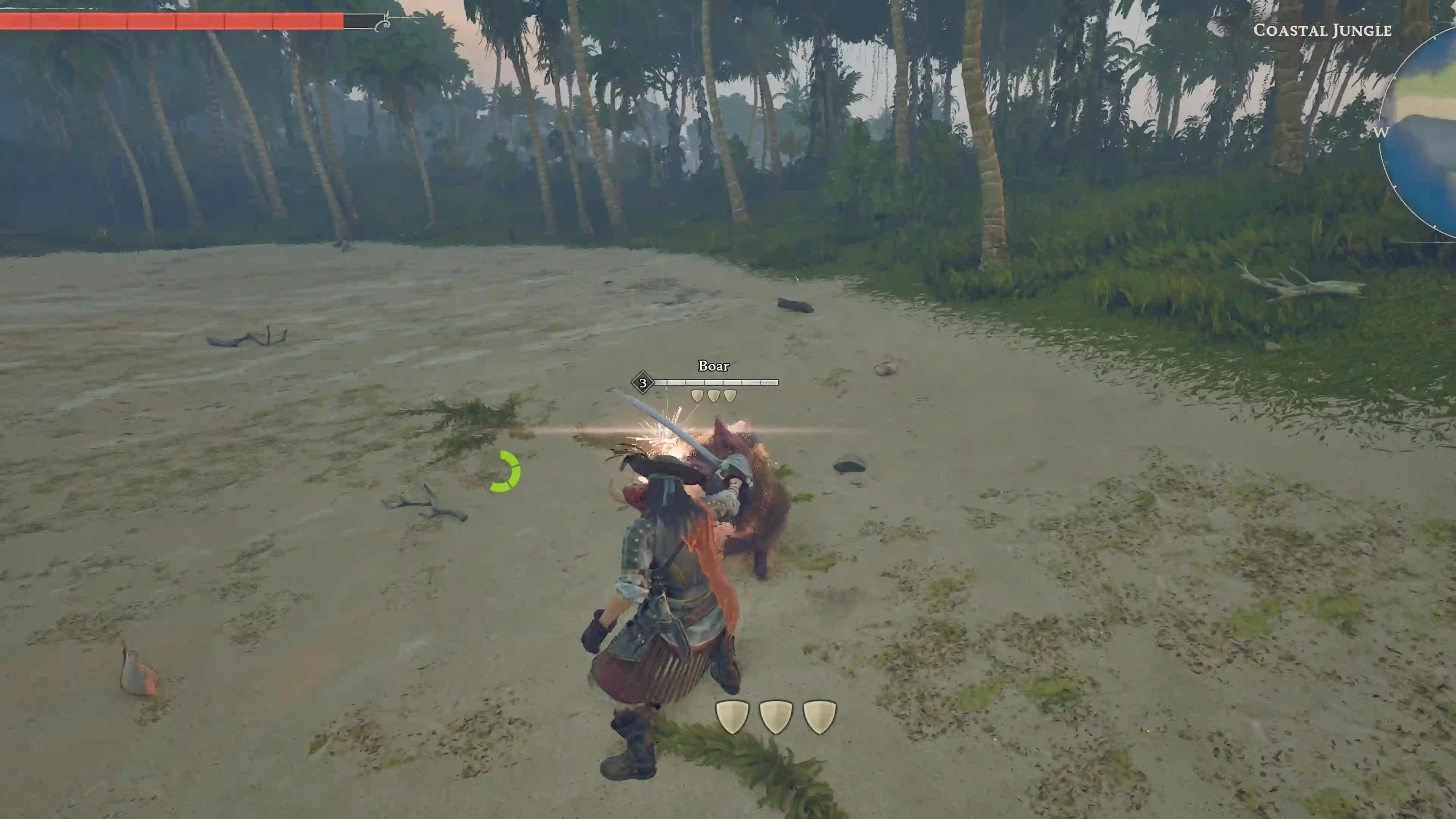 Windrose player fighting boar