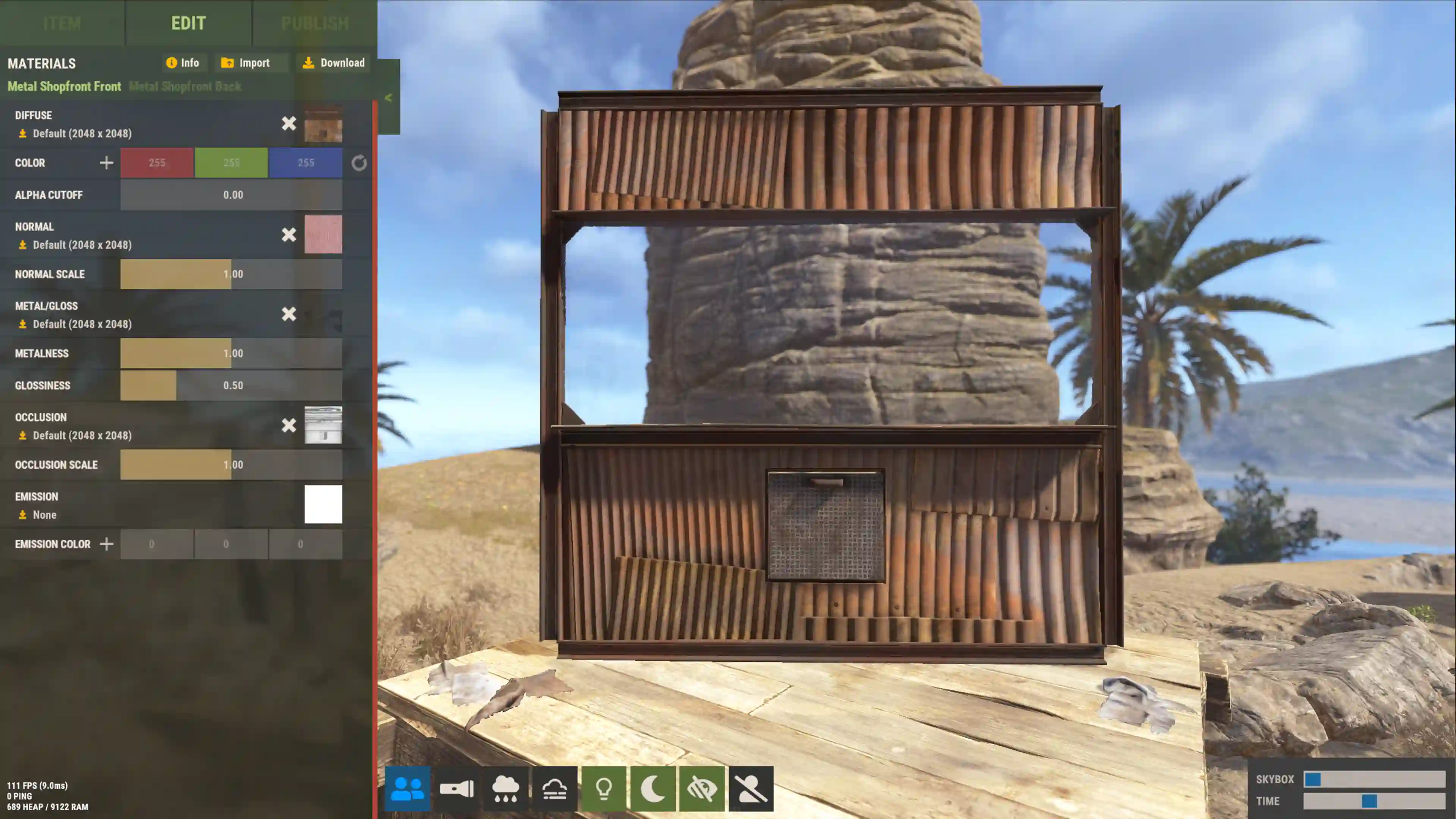a metal shopfront in rust workshop editor