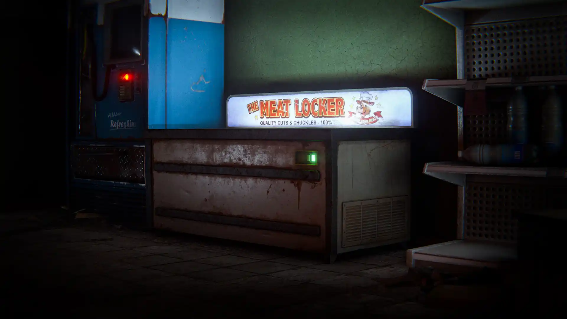 Powered freezer at abandoned supermarket in Rust.