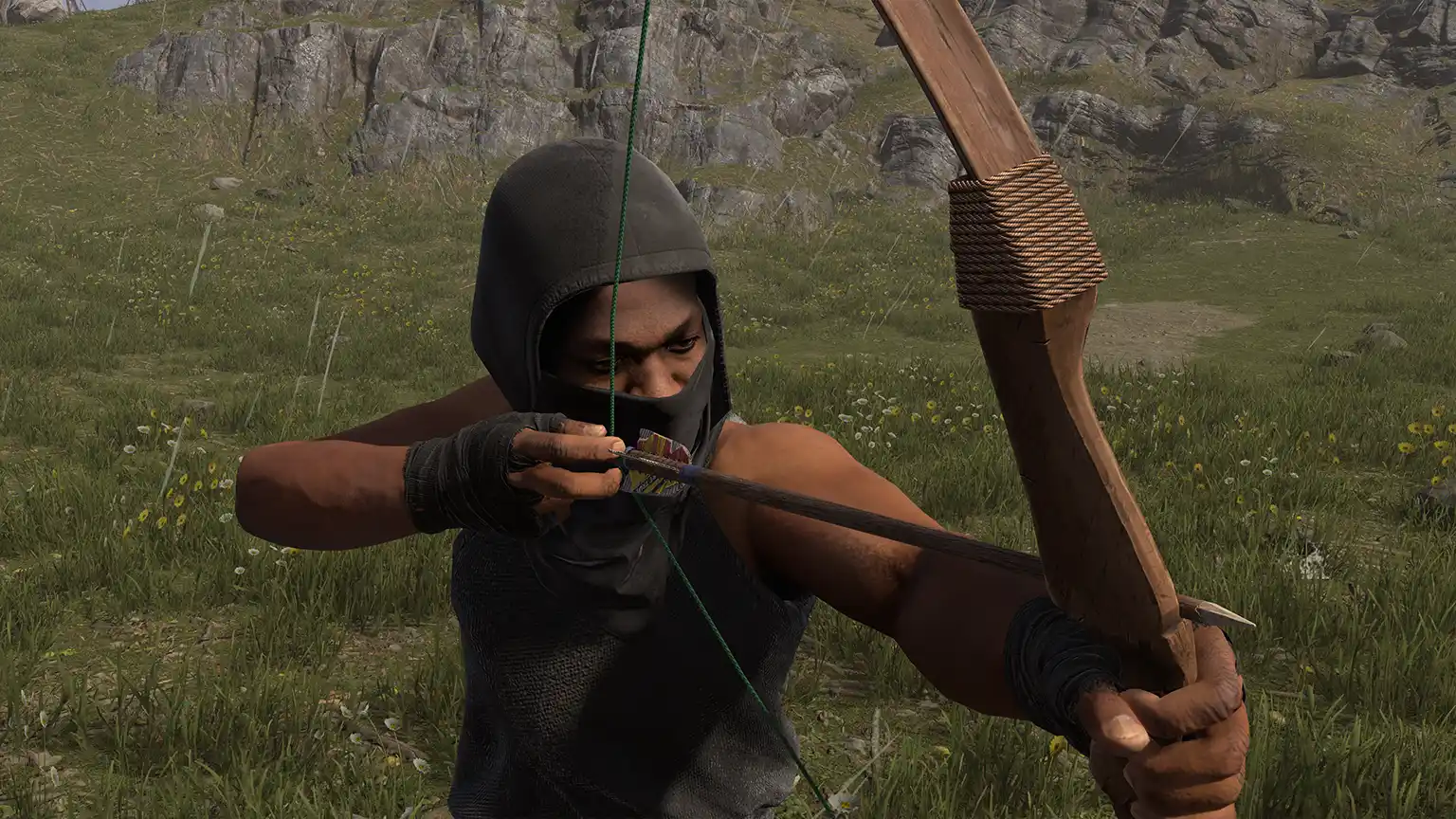 Rust player shooting a bow and arrow