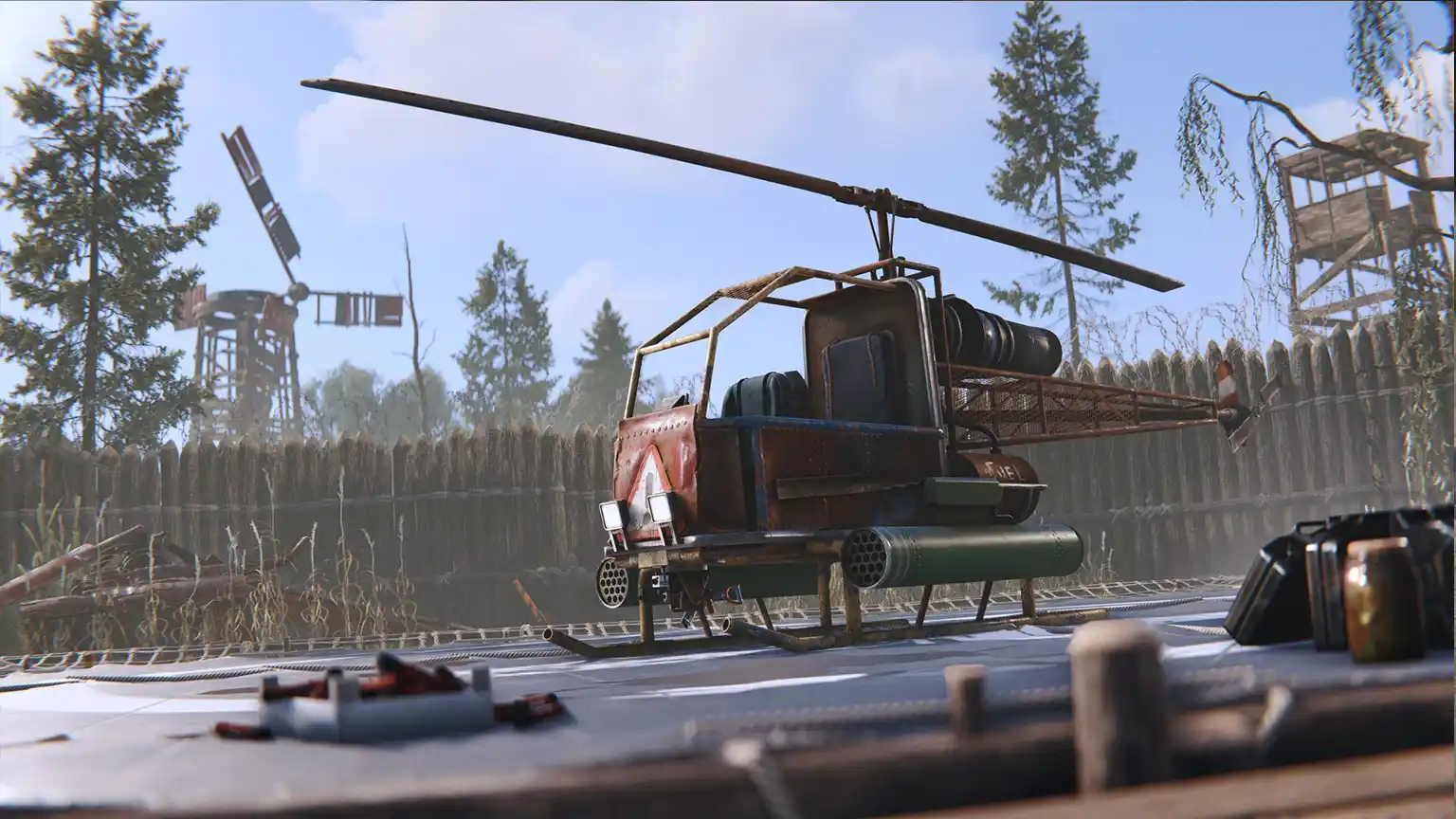 Attack helicopter at bandit camp in Rust