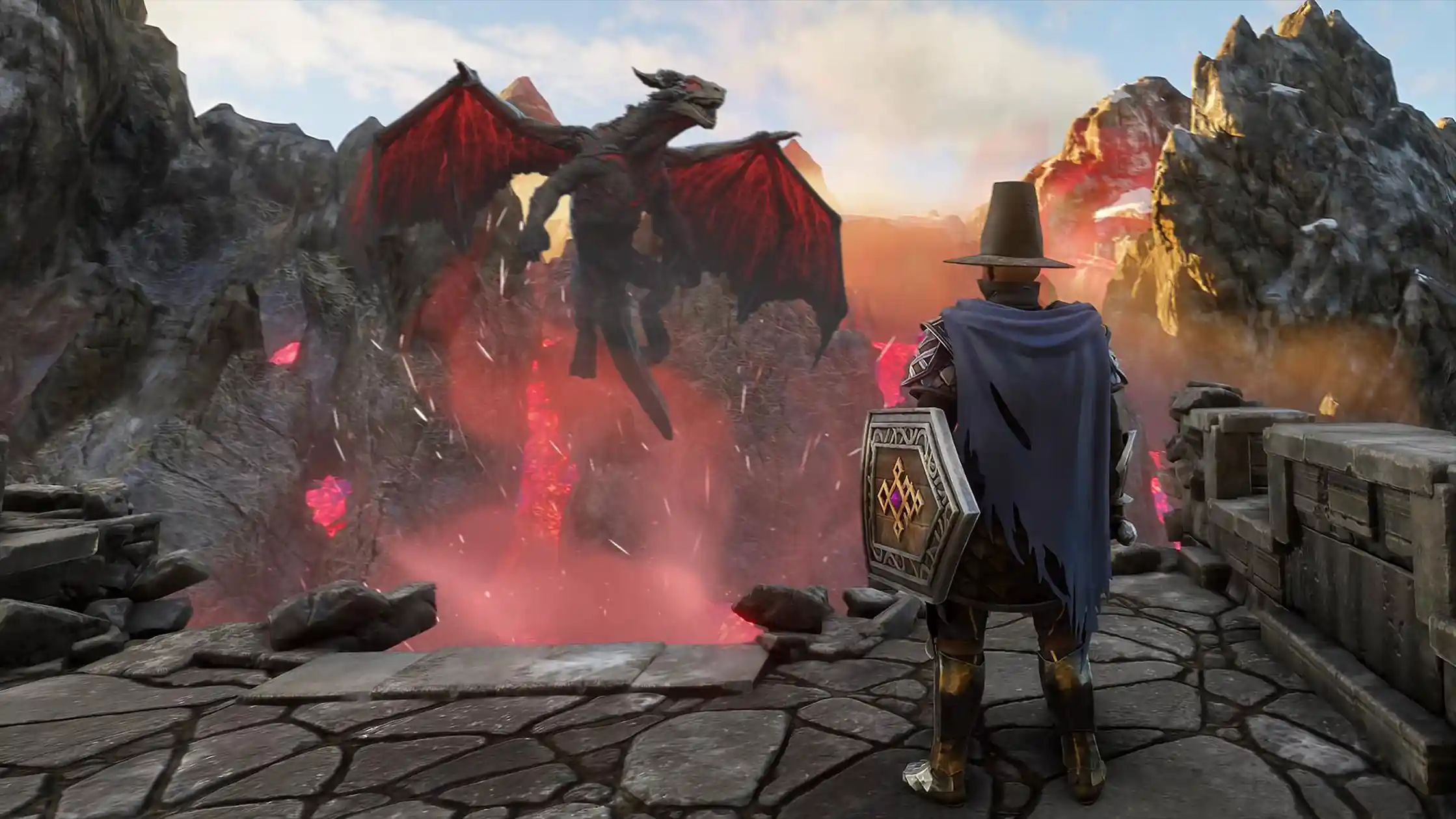 enshrouded player fighting the Fell Dragon Youngling