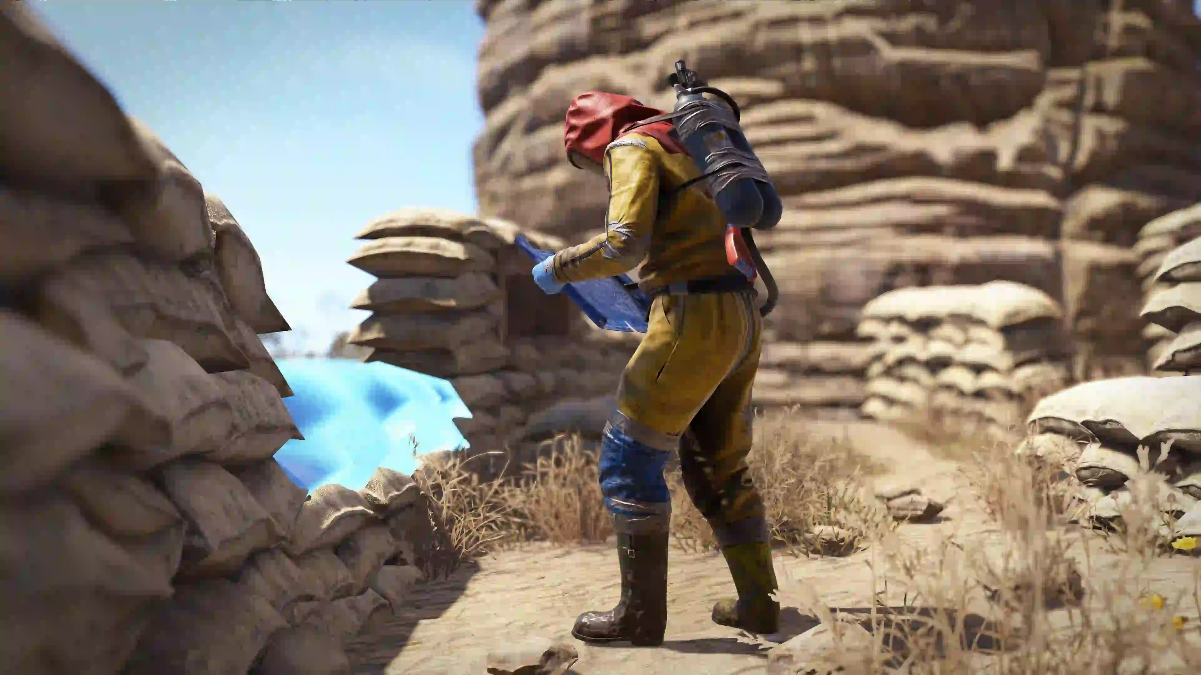 rust player placing sandbags